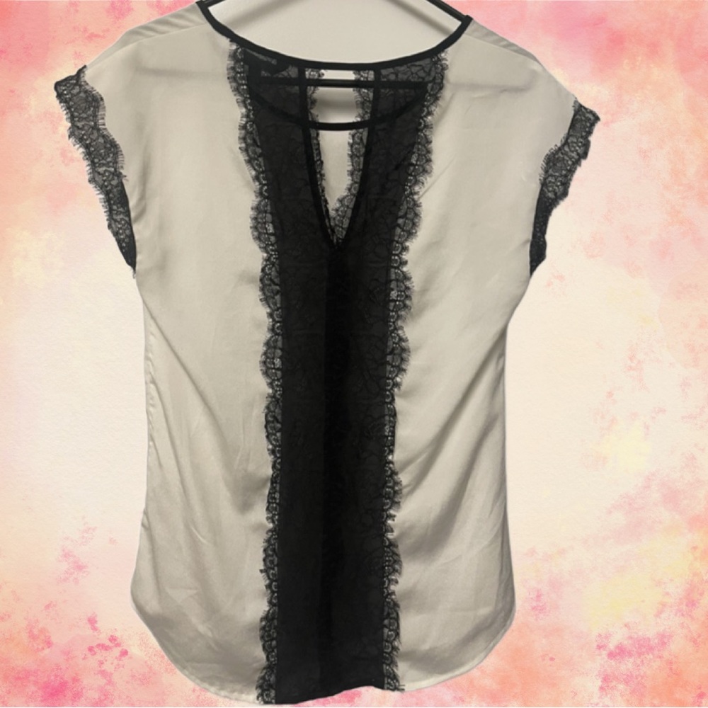 Express White Top with Black Lace Accents